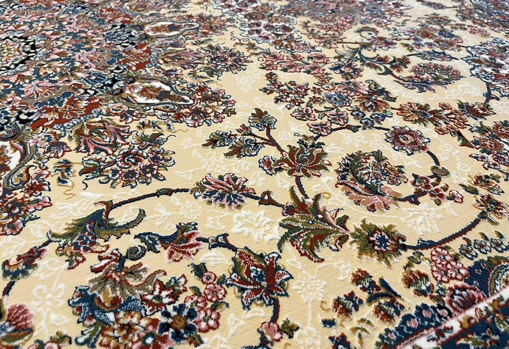 Elegant Irani Beige Carpet with Detailed Floral Pattern Work