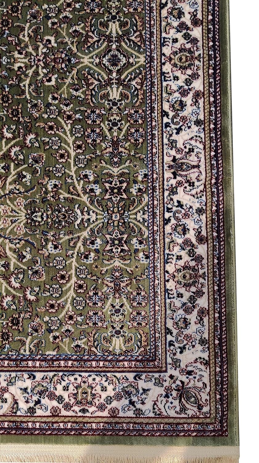 Classic Irani Green Carpet with Dense Vintage Floral Detailing