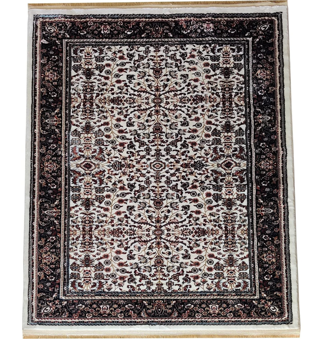 Classic Irani Ivory Carpet with Large Central Medallion Pattern