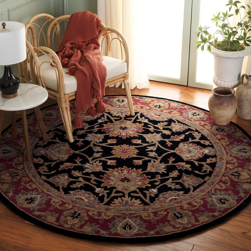 Export Quality Handmade Woollen Round Carpet – Timeless Floral Elegance
