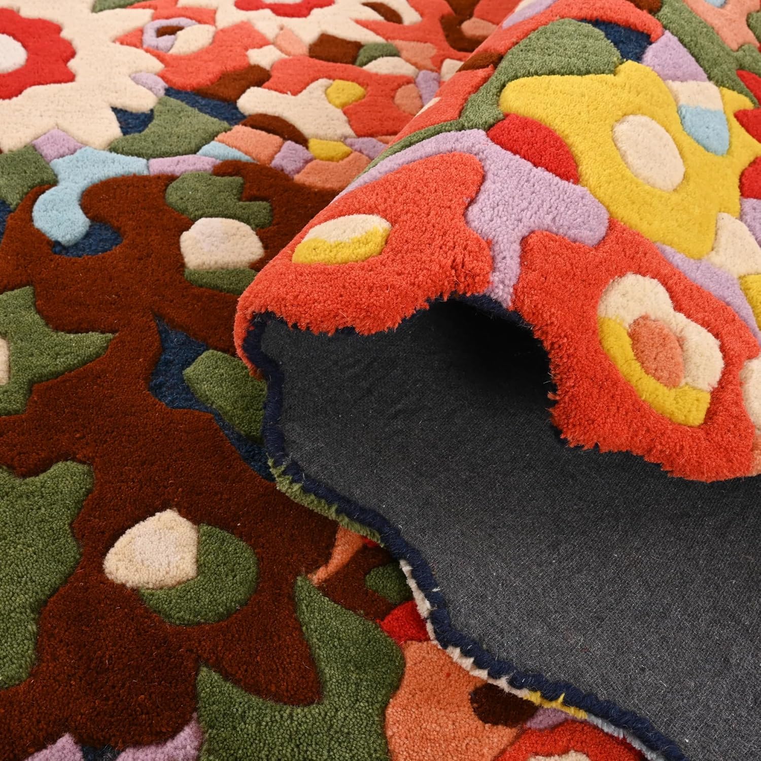 Vivid Retro Floral Mosaic Rug