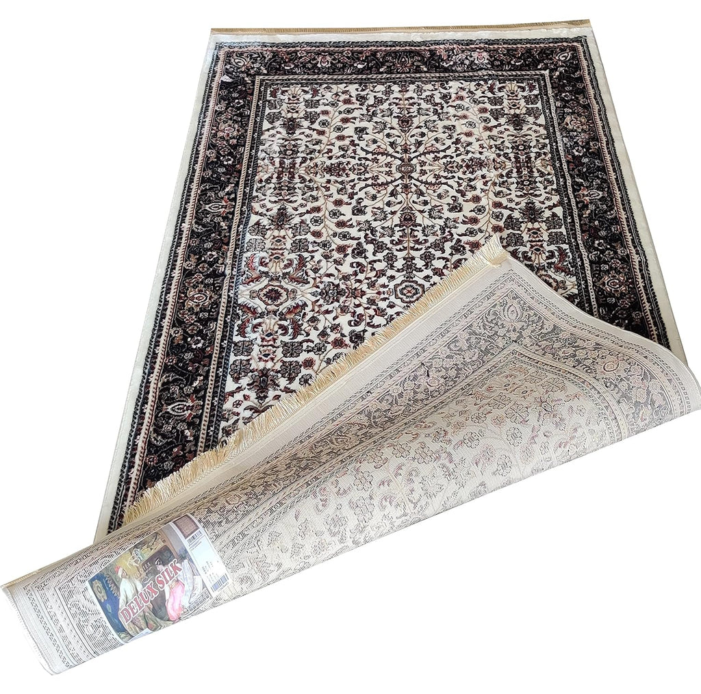 Classic Irani Ivory Carpet with Large Central Medallion Pattern