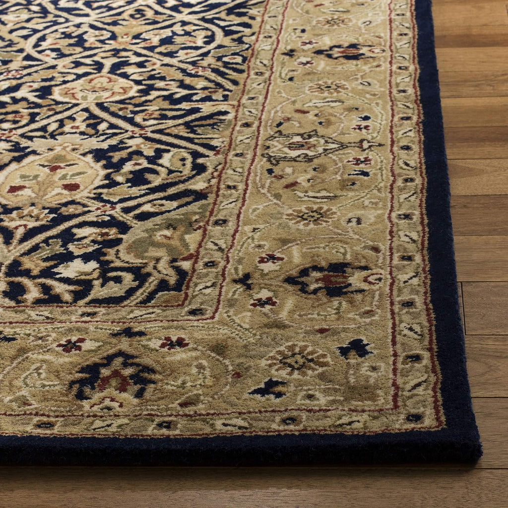 Navy Beige Traditional Border Carpet