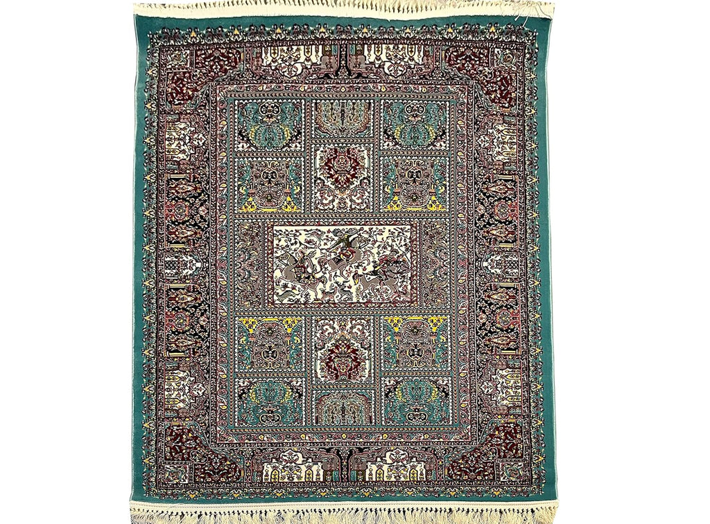 Traditional Irani Green Carpet with Rich Multi Floral Pattern
