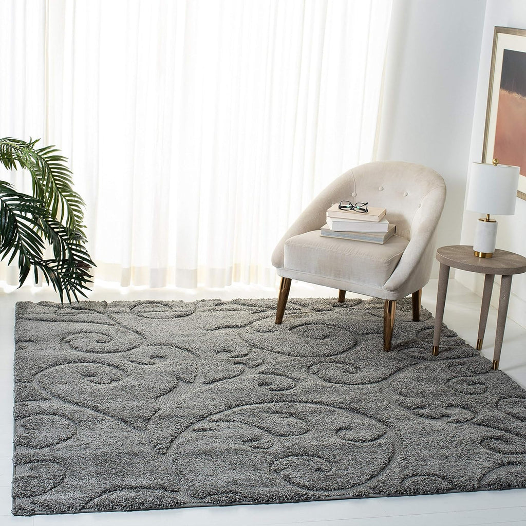 Dark Grey Ornamental Scroll Carpet & Rug