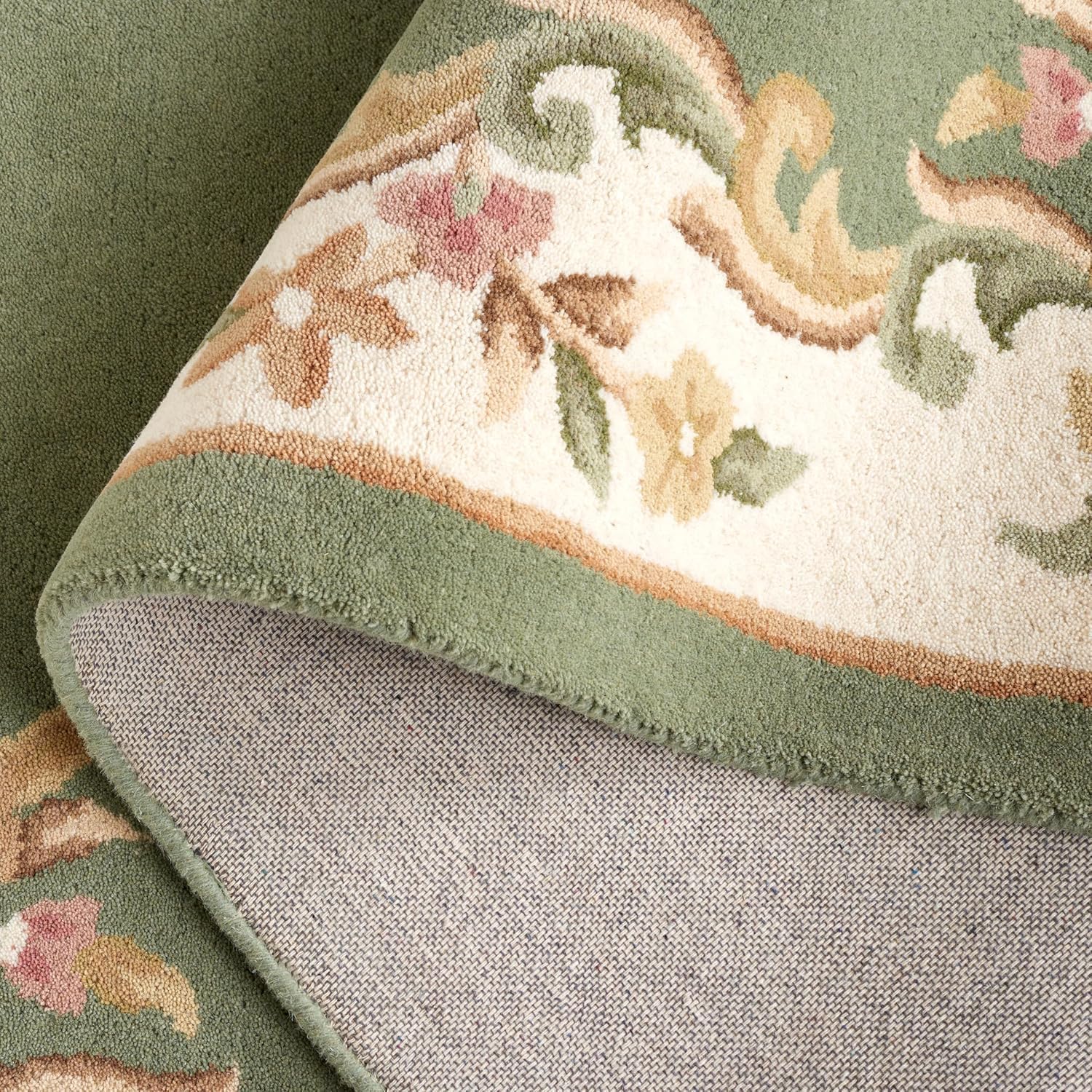 Sage Green Floral Border Carpet & Rug
