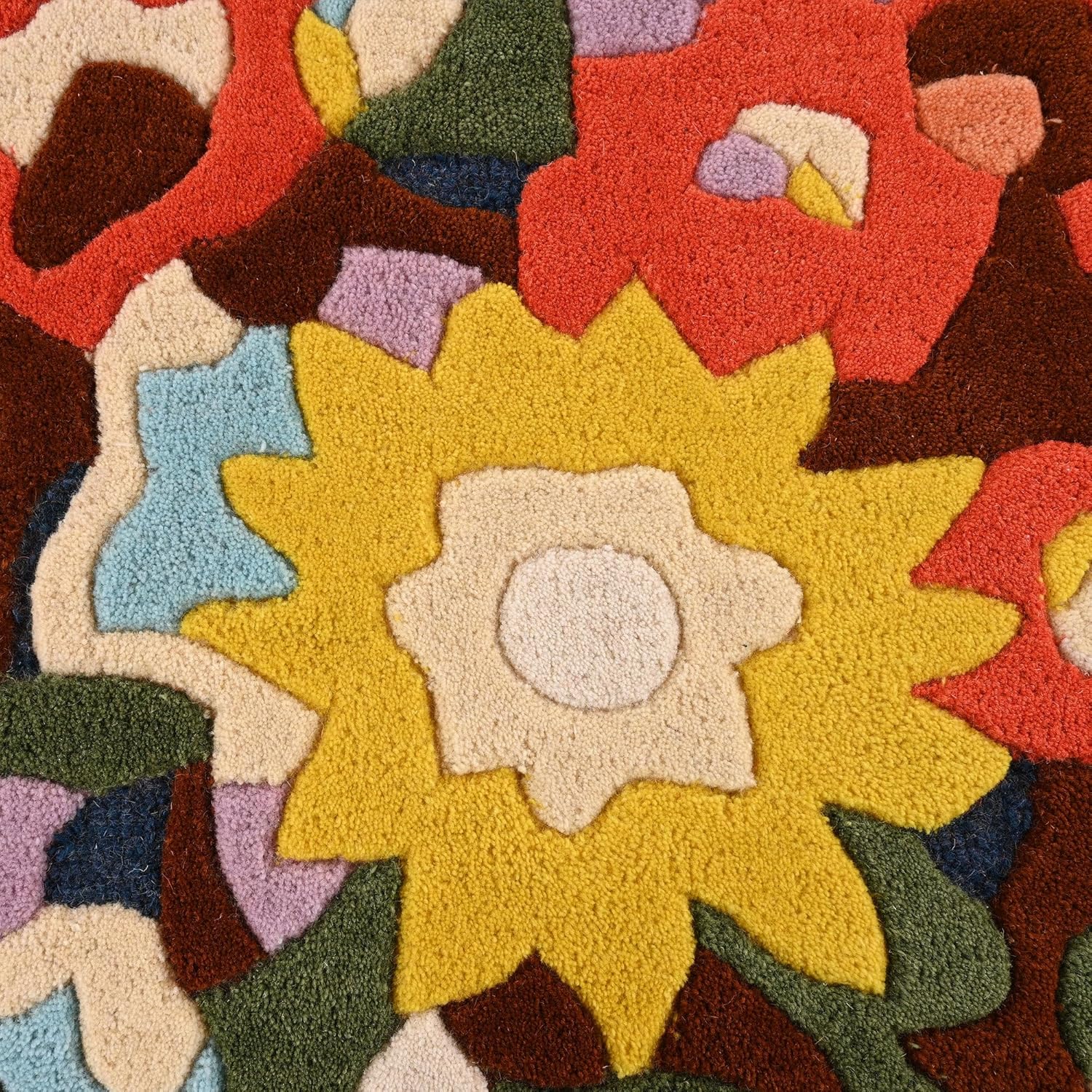 Vivid Retro Floral Mosaic Rug