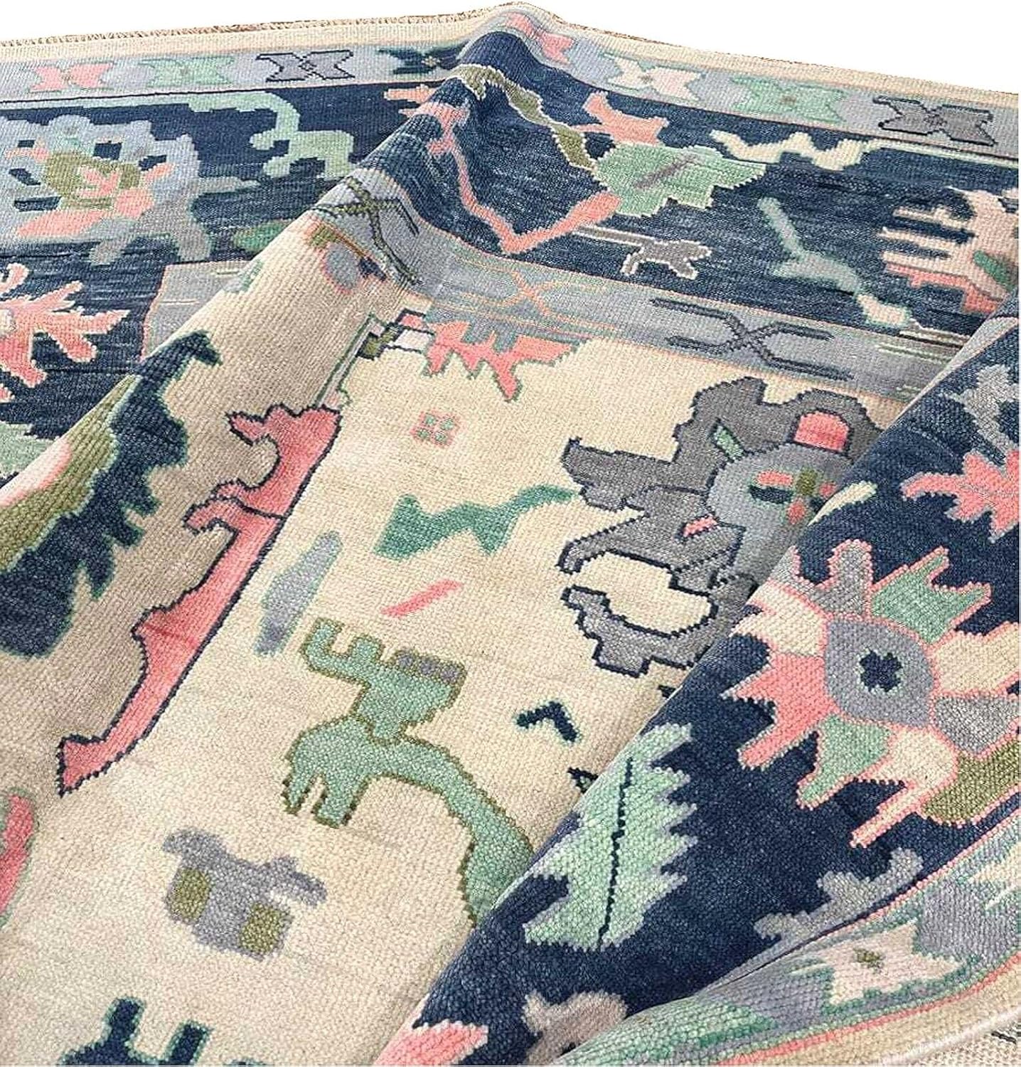 Hand Knotted Oushak Rug for Living Room, Dining Room, Office, Bedroom, Hand Knotted Wool Rug