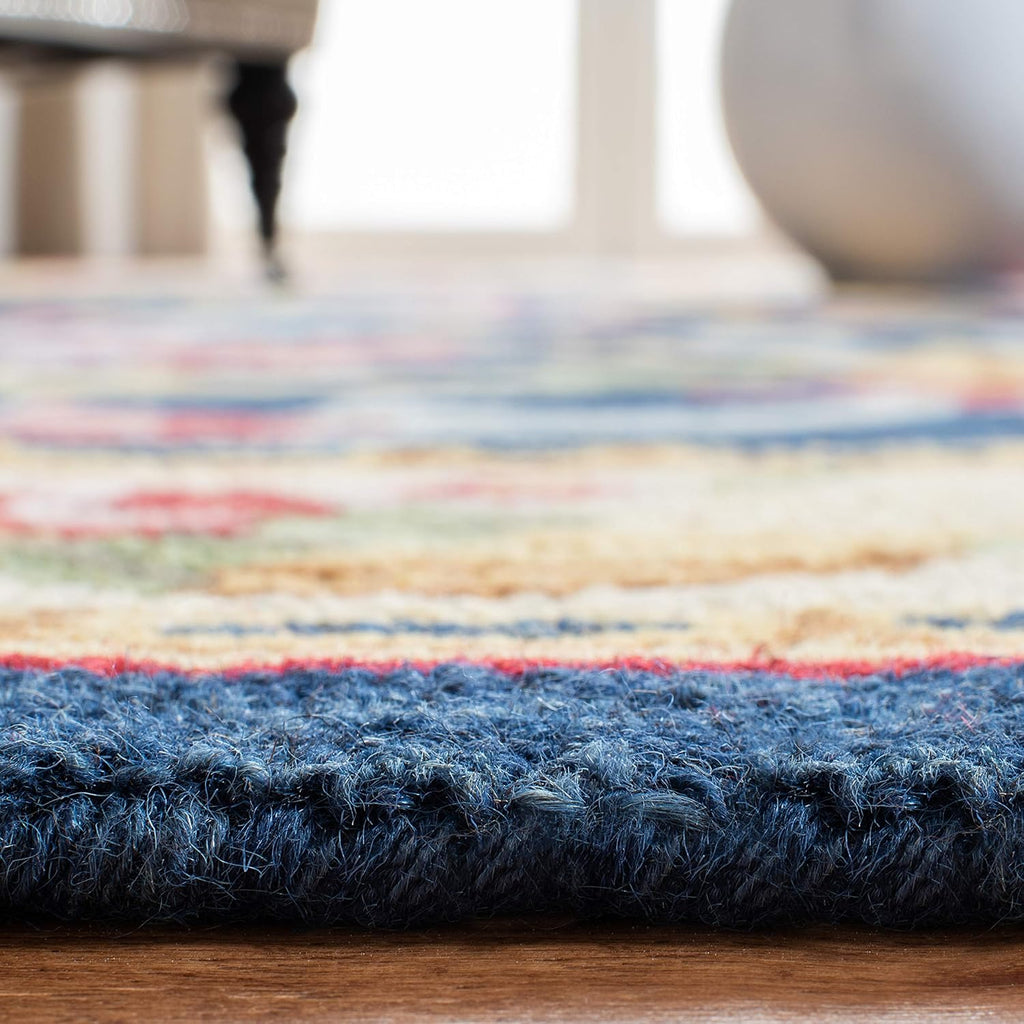 Vintage Inspired Blue Floral Scroll Rug