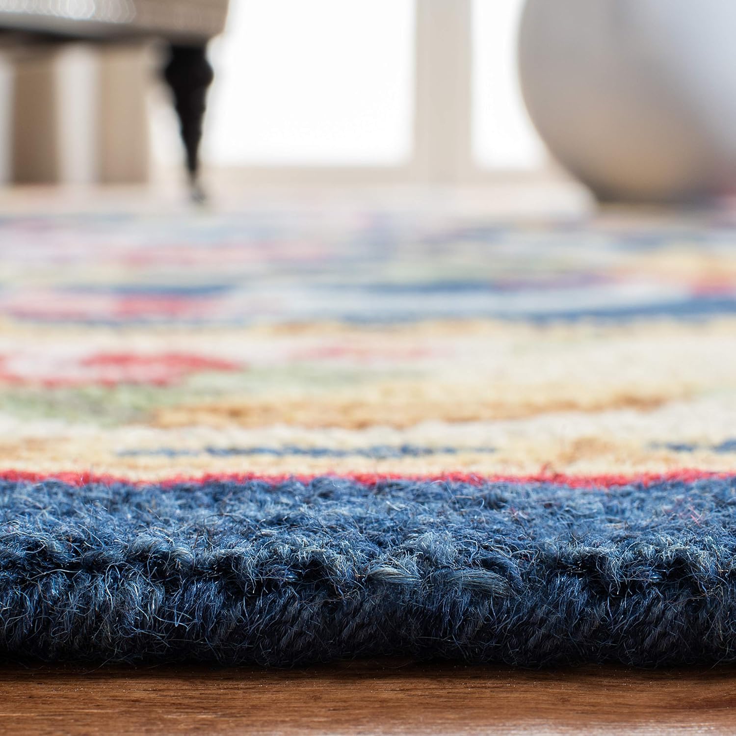 Vintage Inspired Blue Floral Scroll Rug