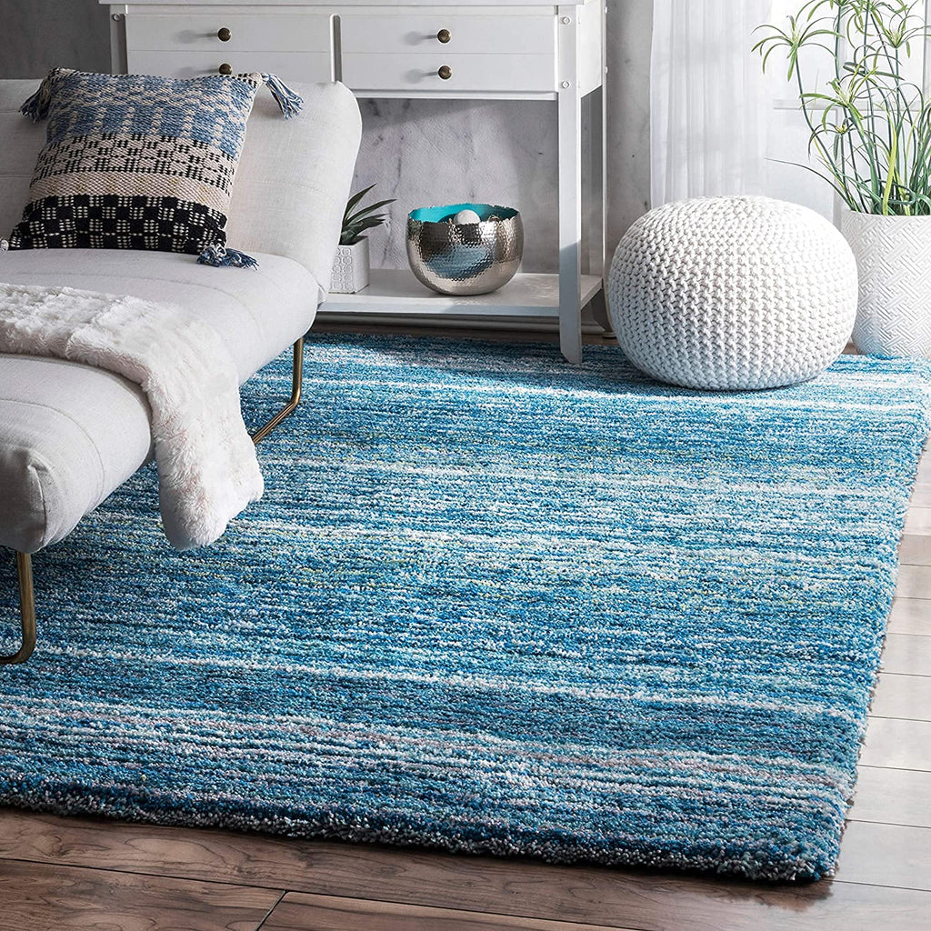 Ocean Blue Modern Textured Area Carpet