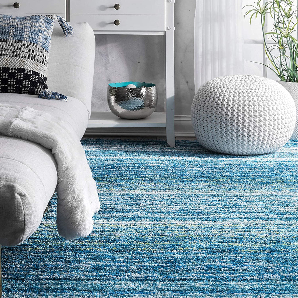 Ocean Blue Modern Textured Area Carpet