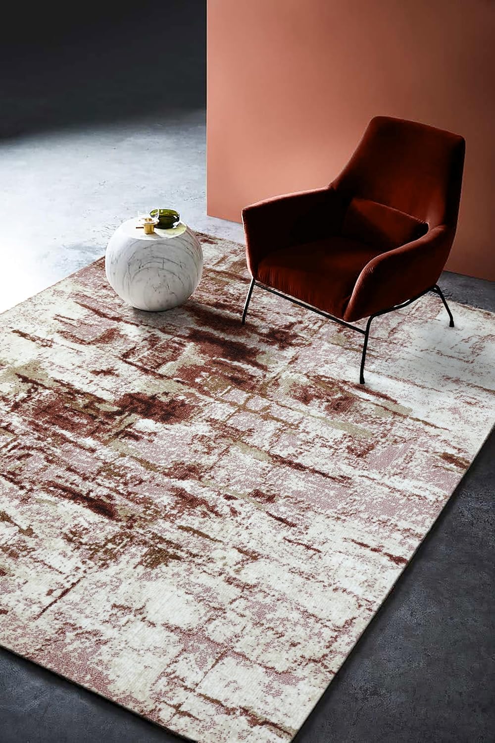 Abstract Terracotta Distressed Texture Rug