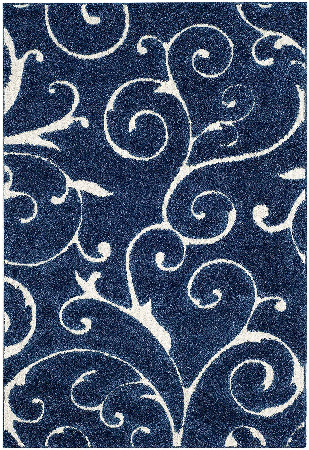 Navy Luxury Scroll Pattern Carpet & Rug