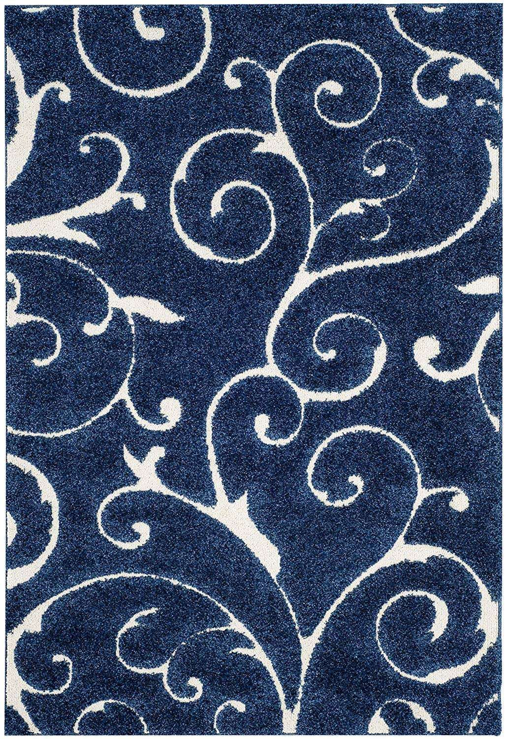 Navy Luxury Scroll Pattern Carpet & Rug