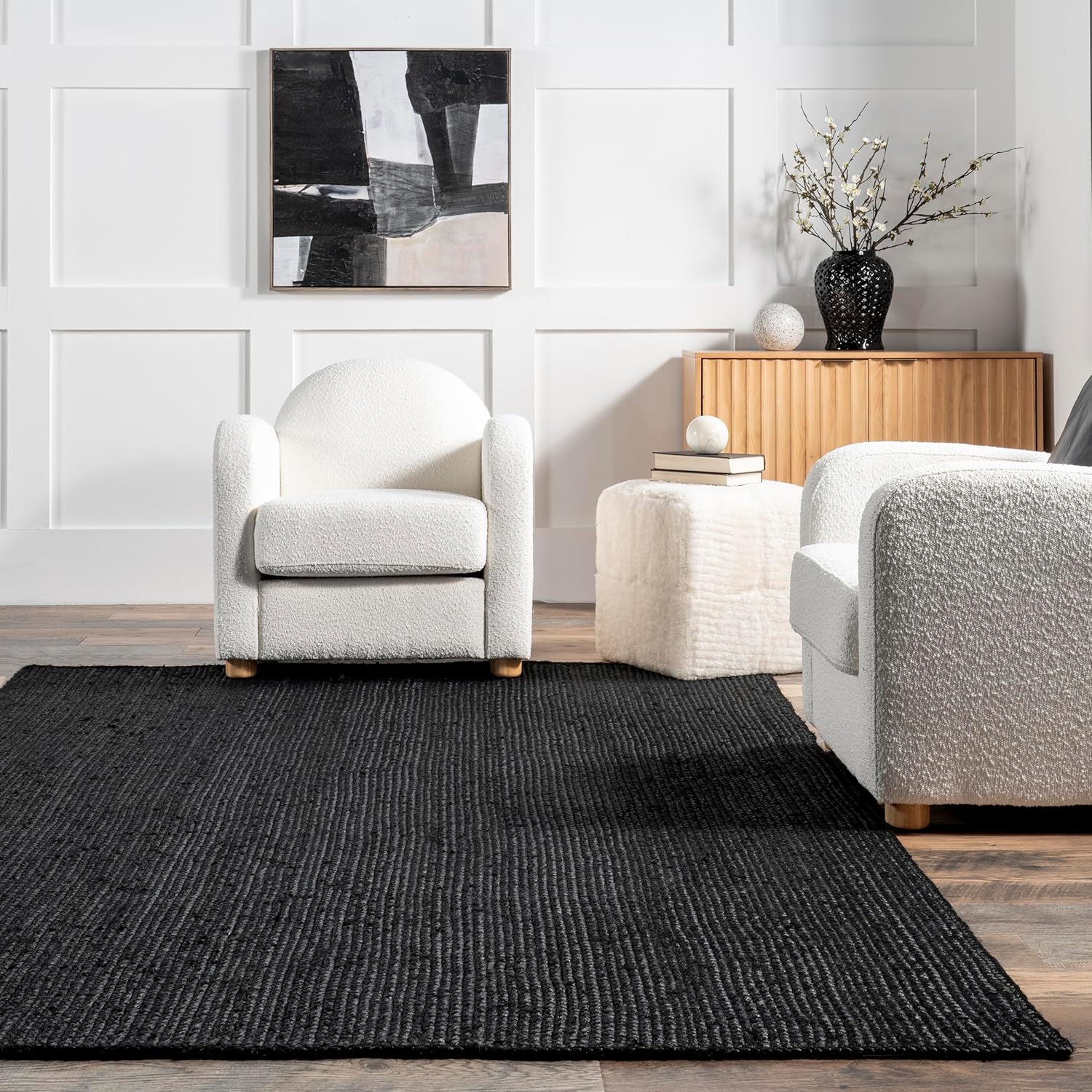 Black Braided Jute Rug