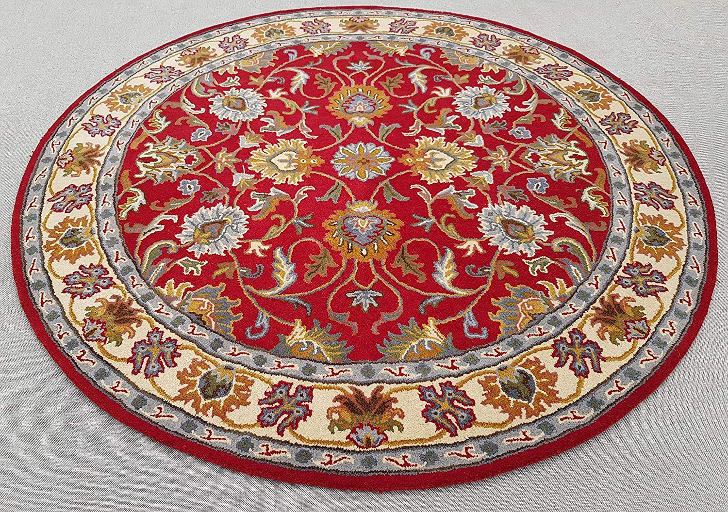 Export Quality Handmade Floral Woollen Round Carpet for Living Room