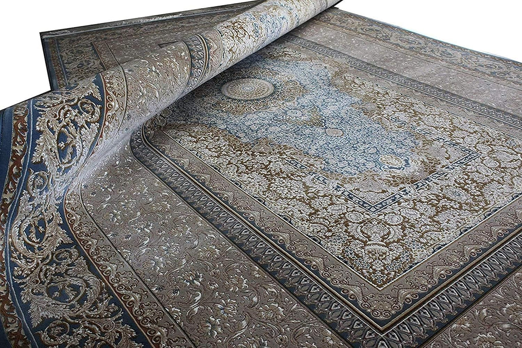 Soft Beige Irani Silk Carpet with Subtle Elegant Border Design