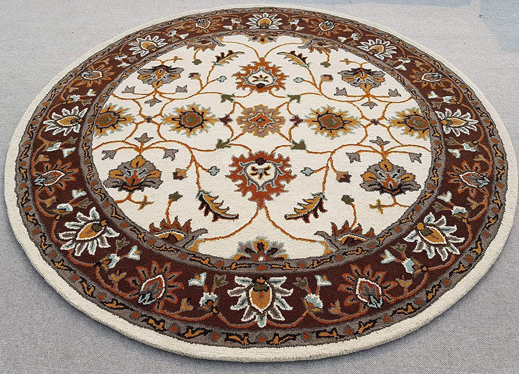 Export Quality Handmade Floral Woollen Round Carpet for Living Room