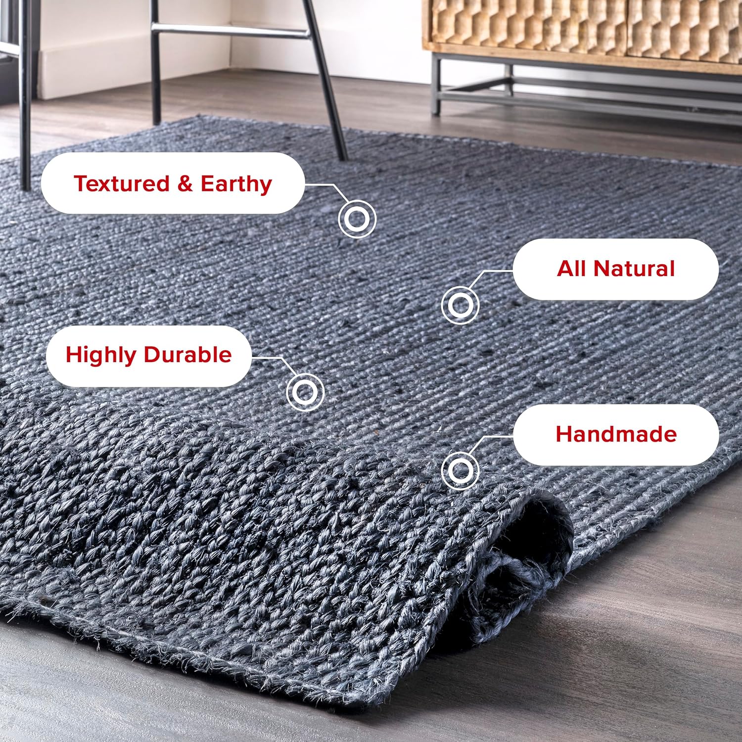 Charcoal Gray Handwoven Jute Rug