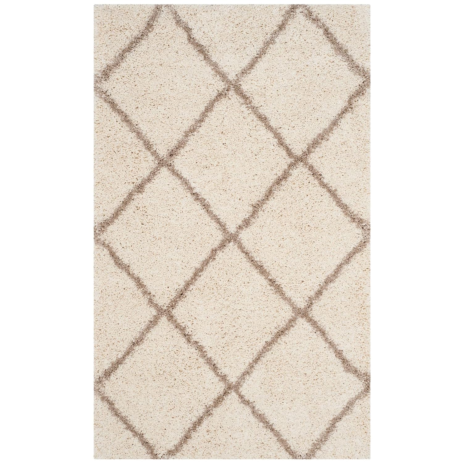 Contemporary Cream Diamond Grid Carpet & Rug