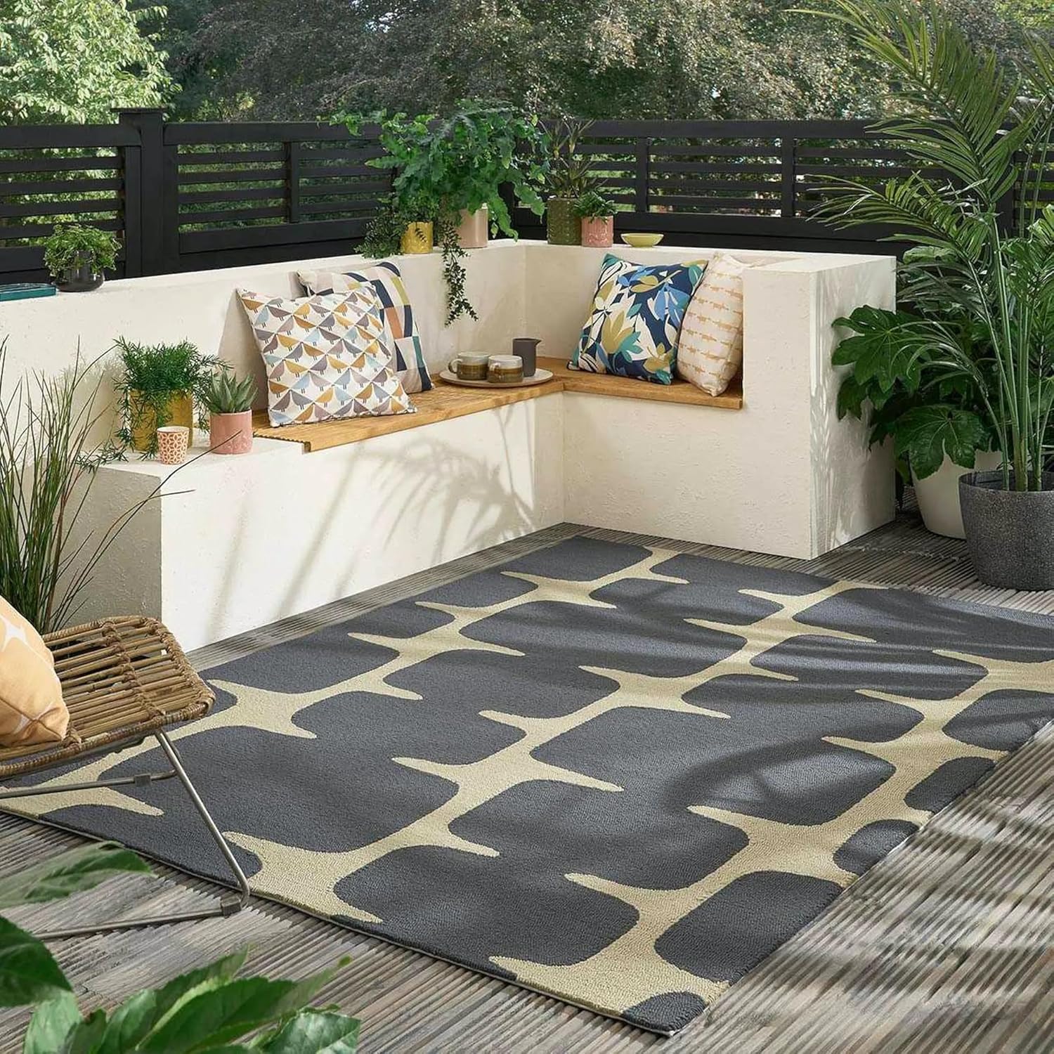 Grey Geometric Patio Area Rug