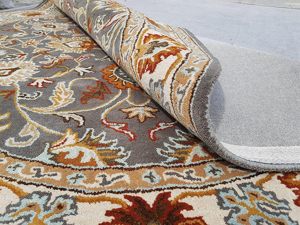Export Quality Handmade Floral Woollen Round Carpet for Living Room