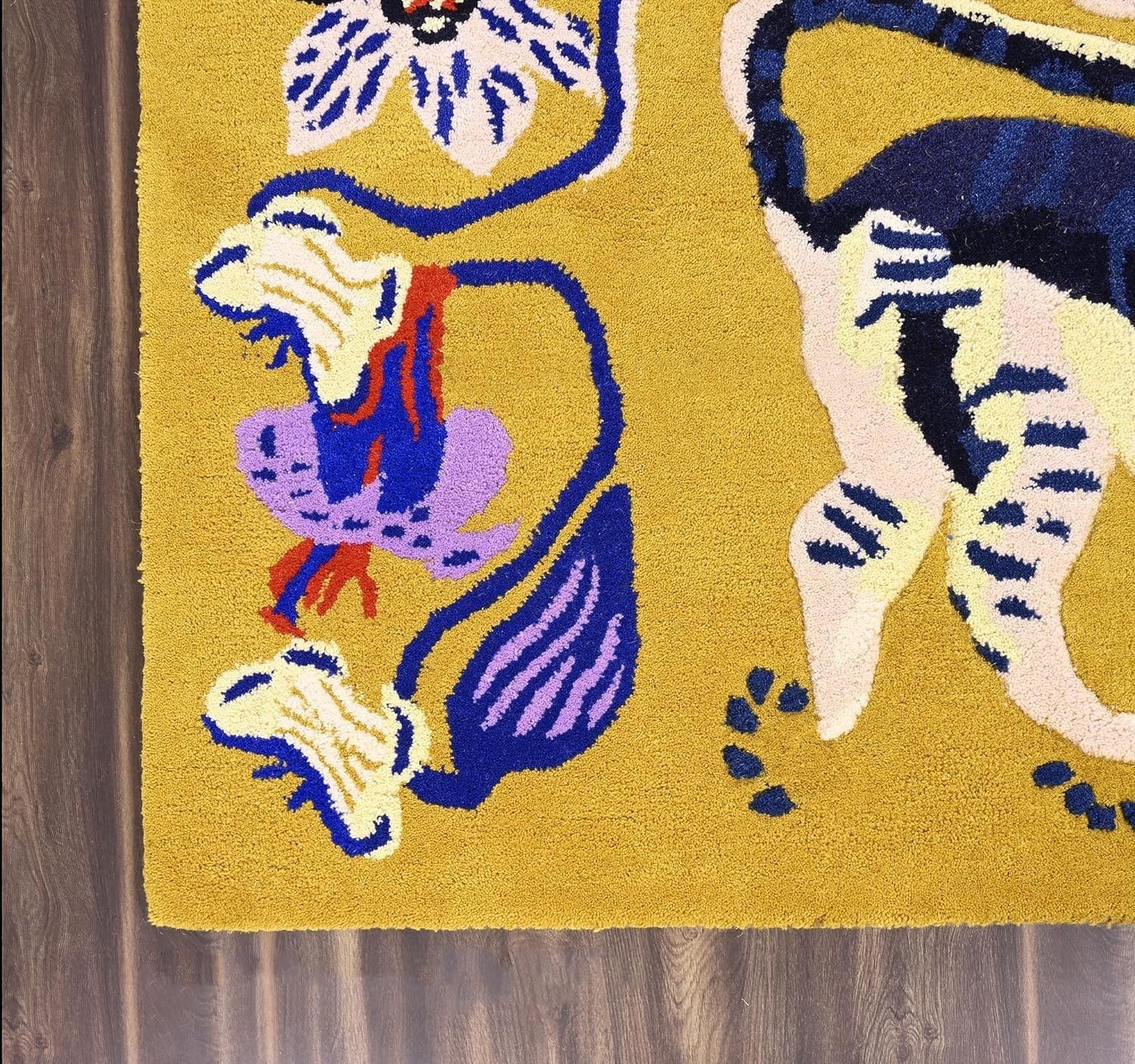 Handmade Colorful Roses Floral Wool Area Rug | Thick & Soft Carpet for Living, Bedroom & Kitchen Deco