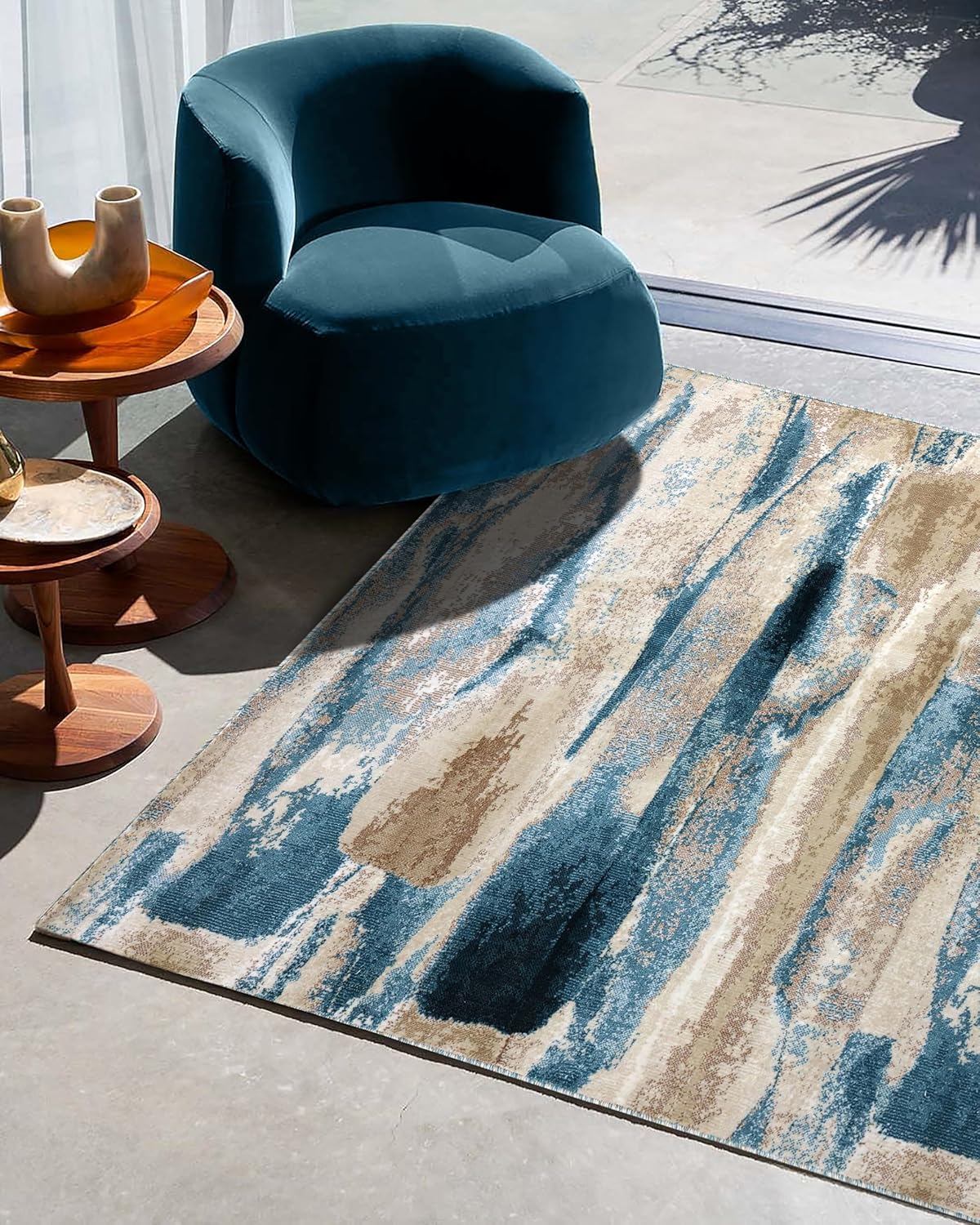 Modern Diagonal Brushstroke Blue Accent Rug