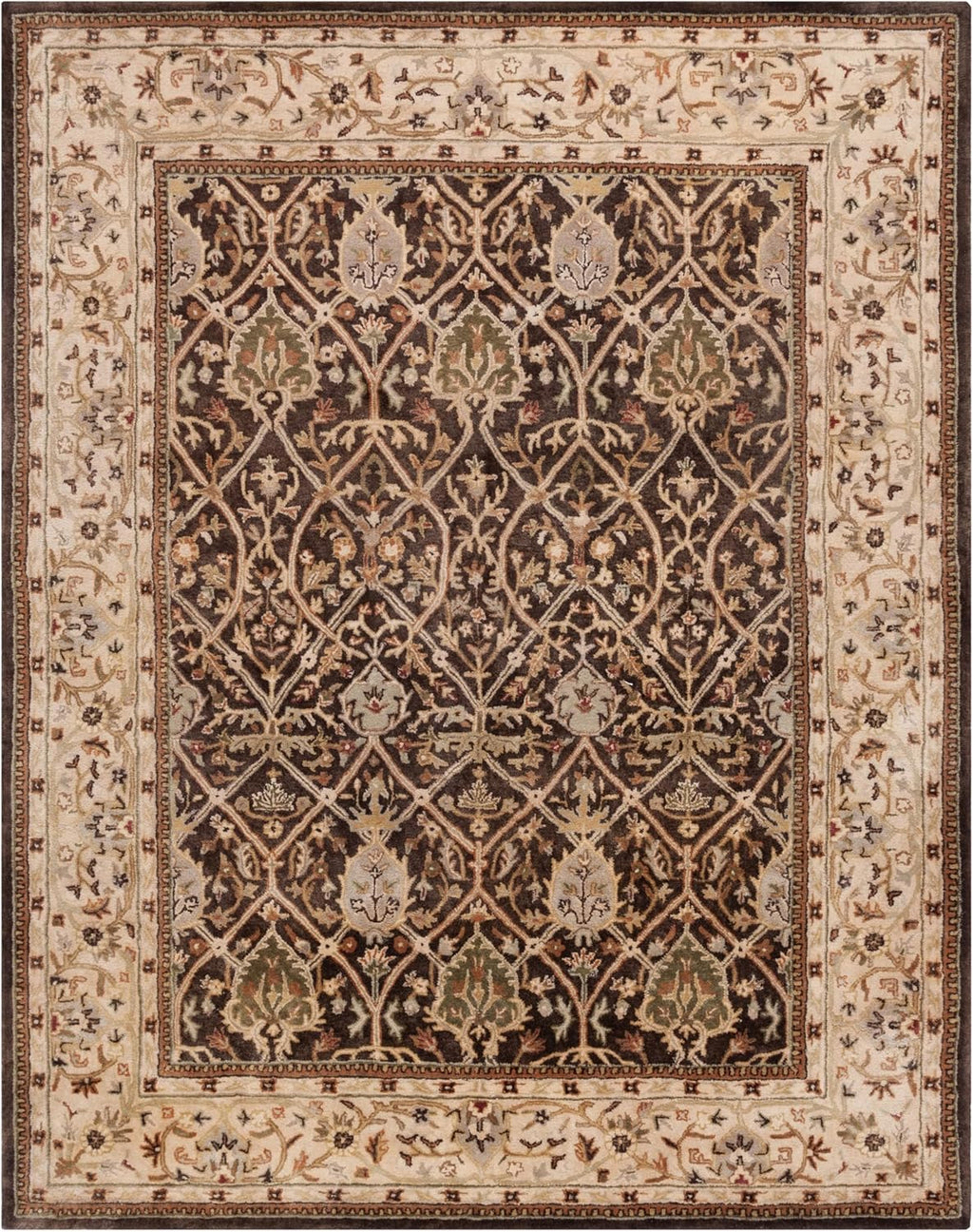 Brown Beige Floral Border Area Rug