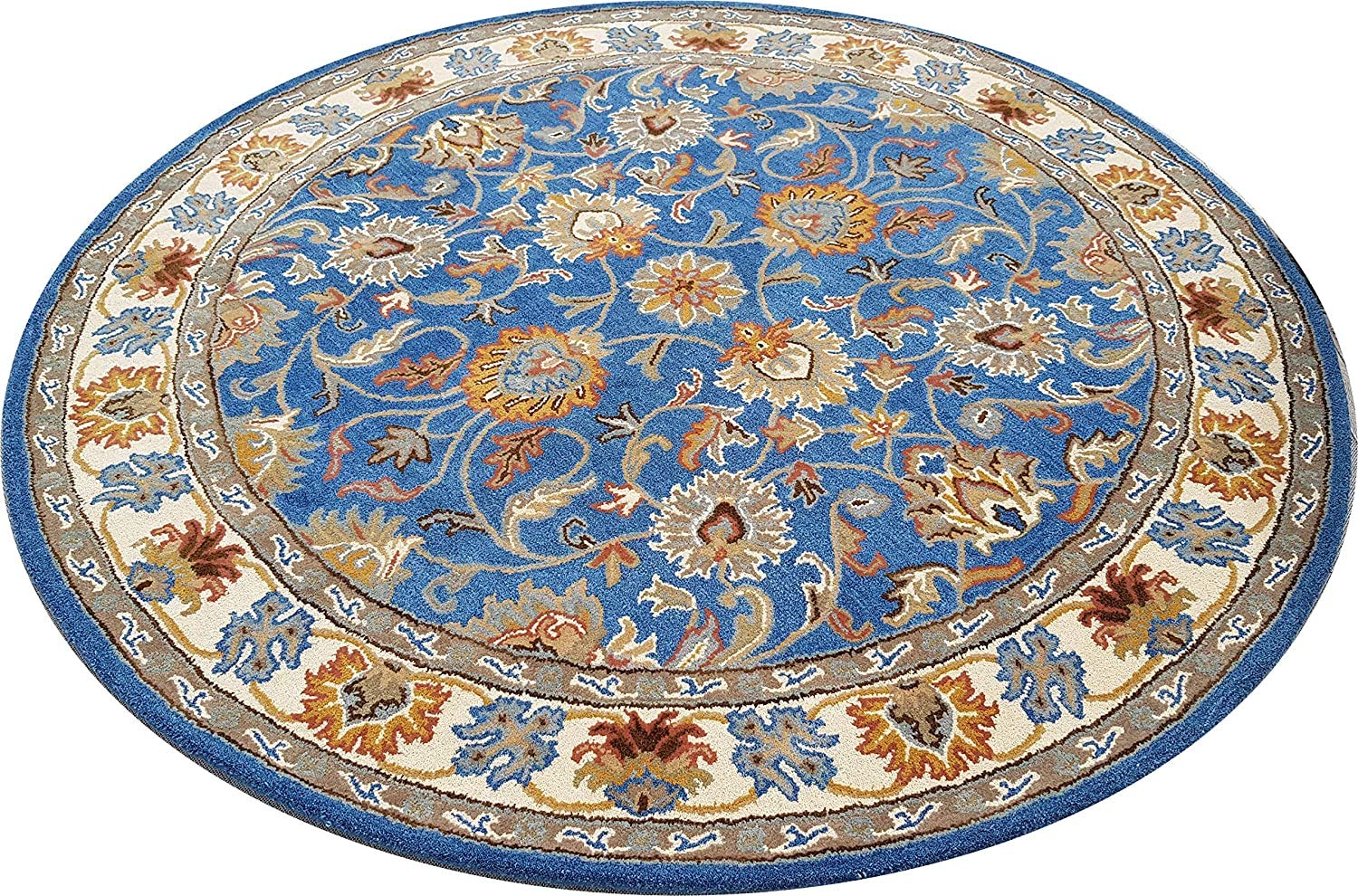 Export Quality Handmade Floral Woollen Round Carpet for Living Room