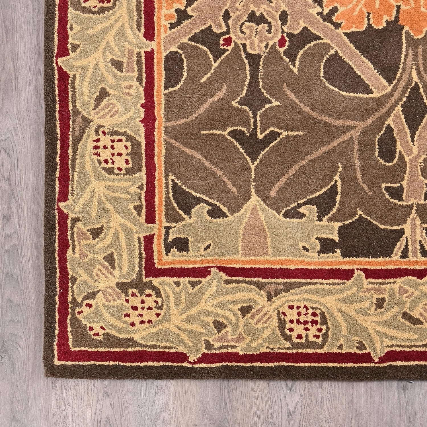Brown Classic Floral Vine Border Area Rug