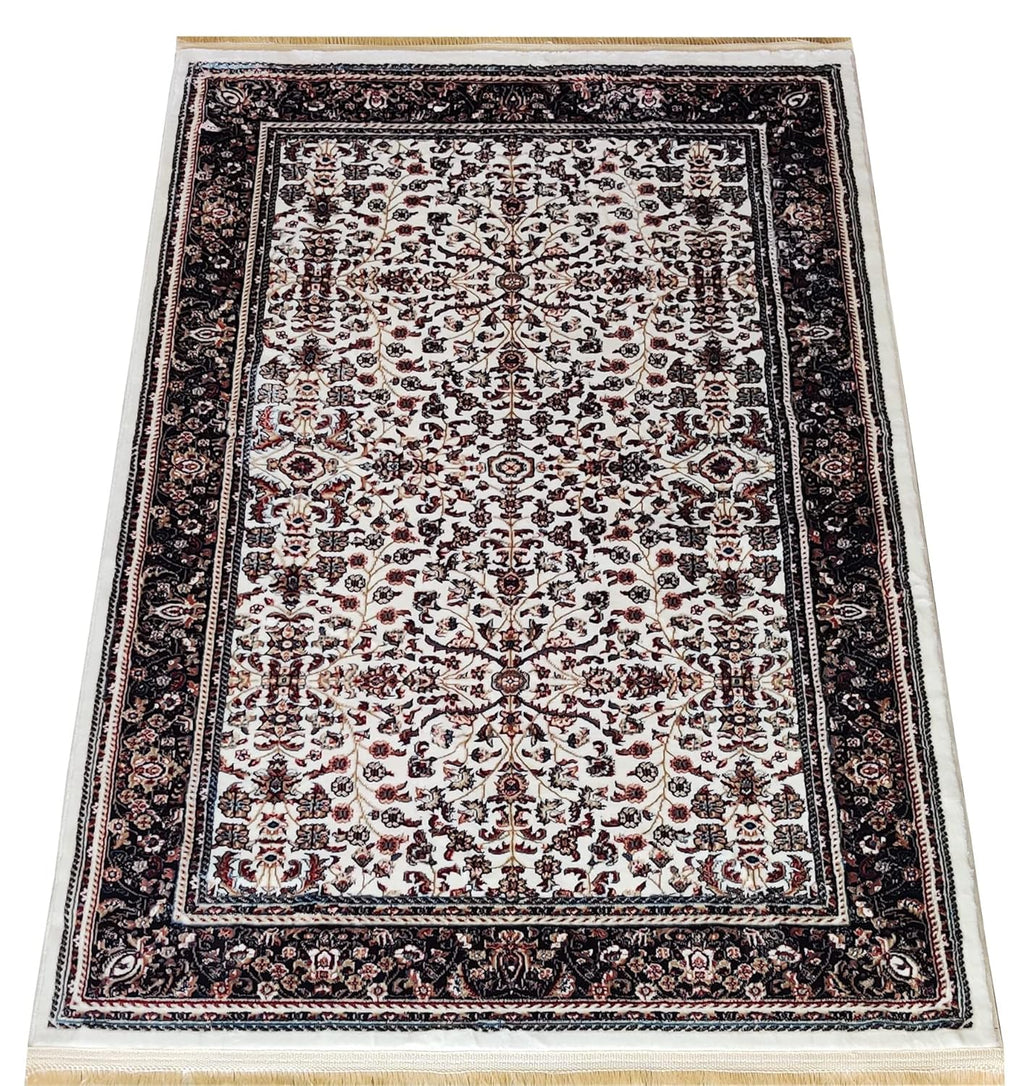 Classic Irani Ivory Carpet with Large Central Medallion Pattern
