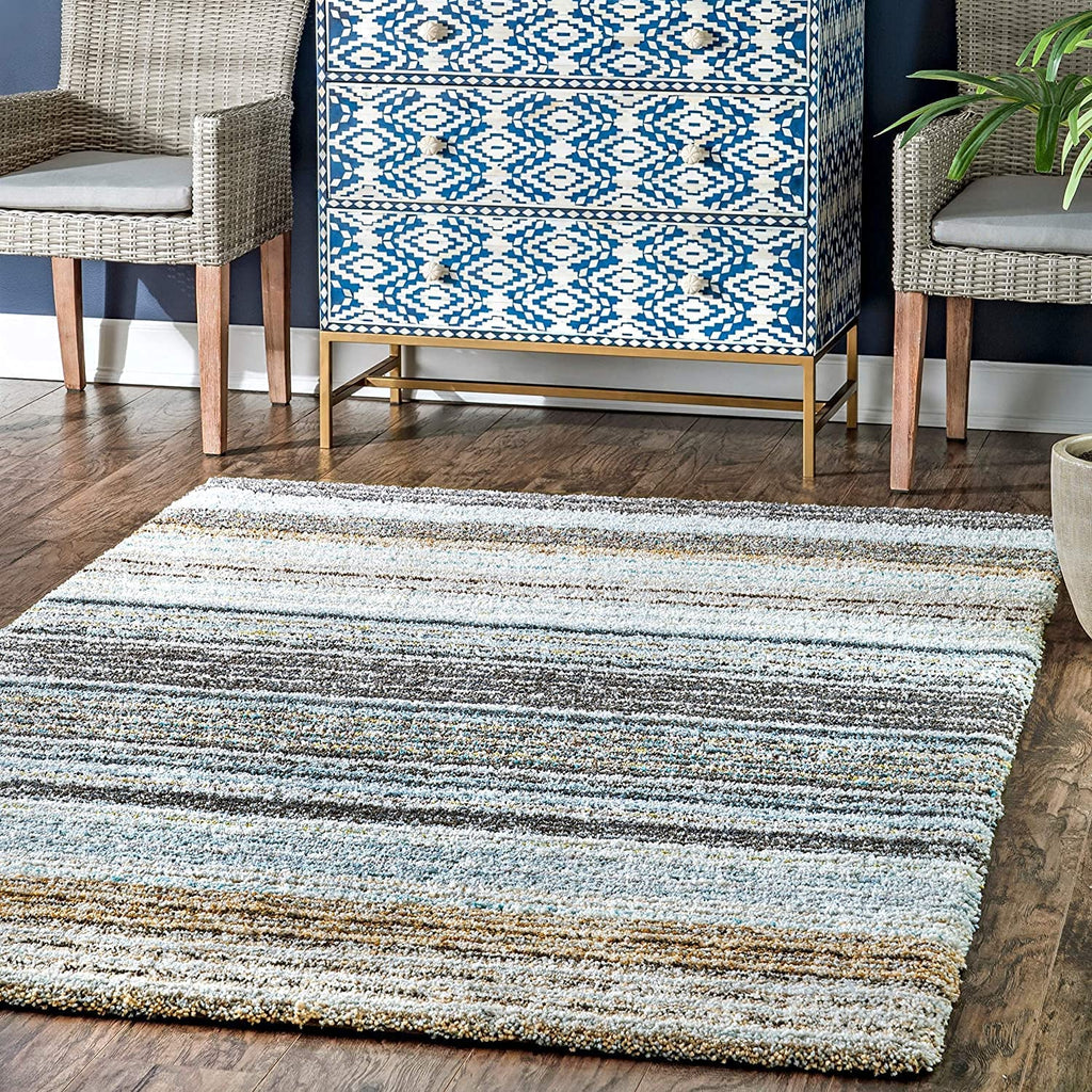 Contemporary Neutral Striped Floor Carpet