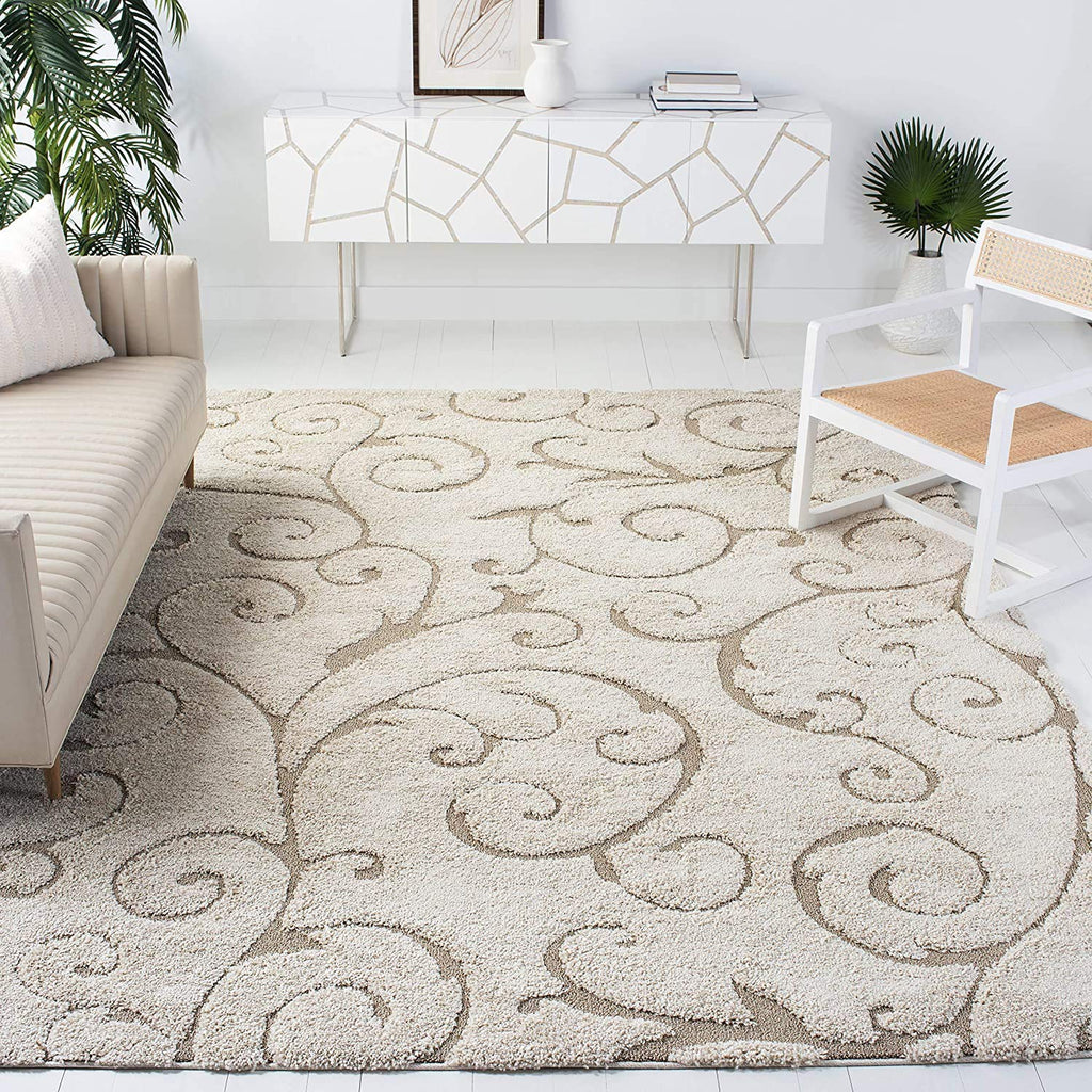 Cream Baroque Swirl Designer Floor Carpet & Rug