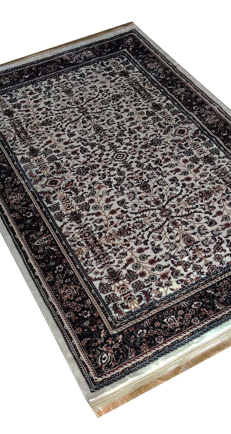 Classic Irani Ivory Carpet with Large Central Medallion Pattern