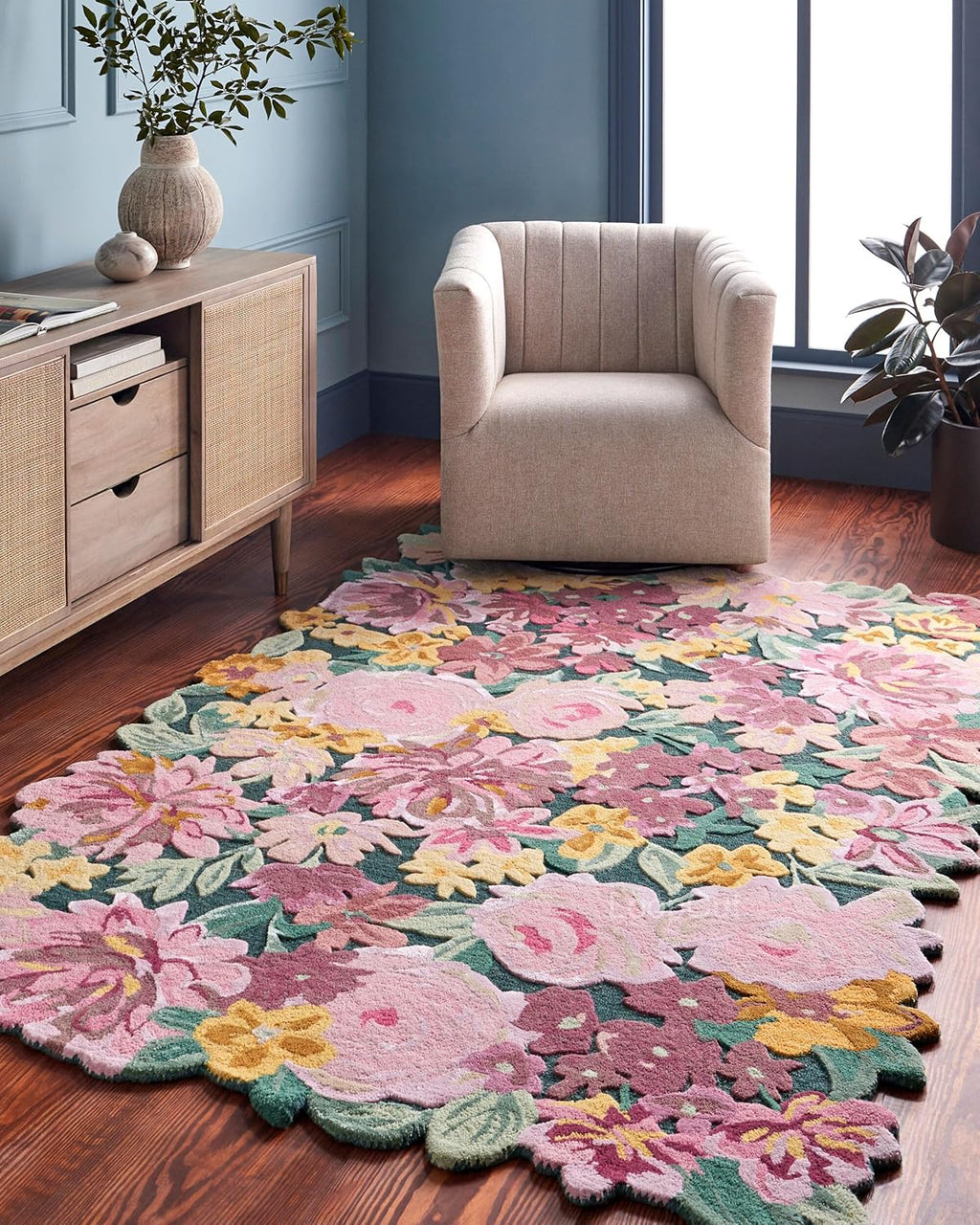 Pink Handcrafted Blossom Irregular Rug
