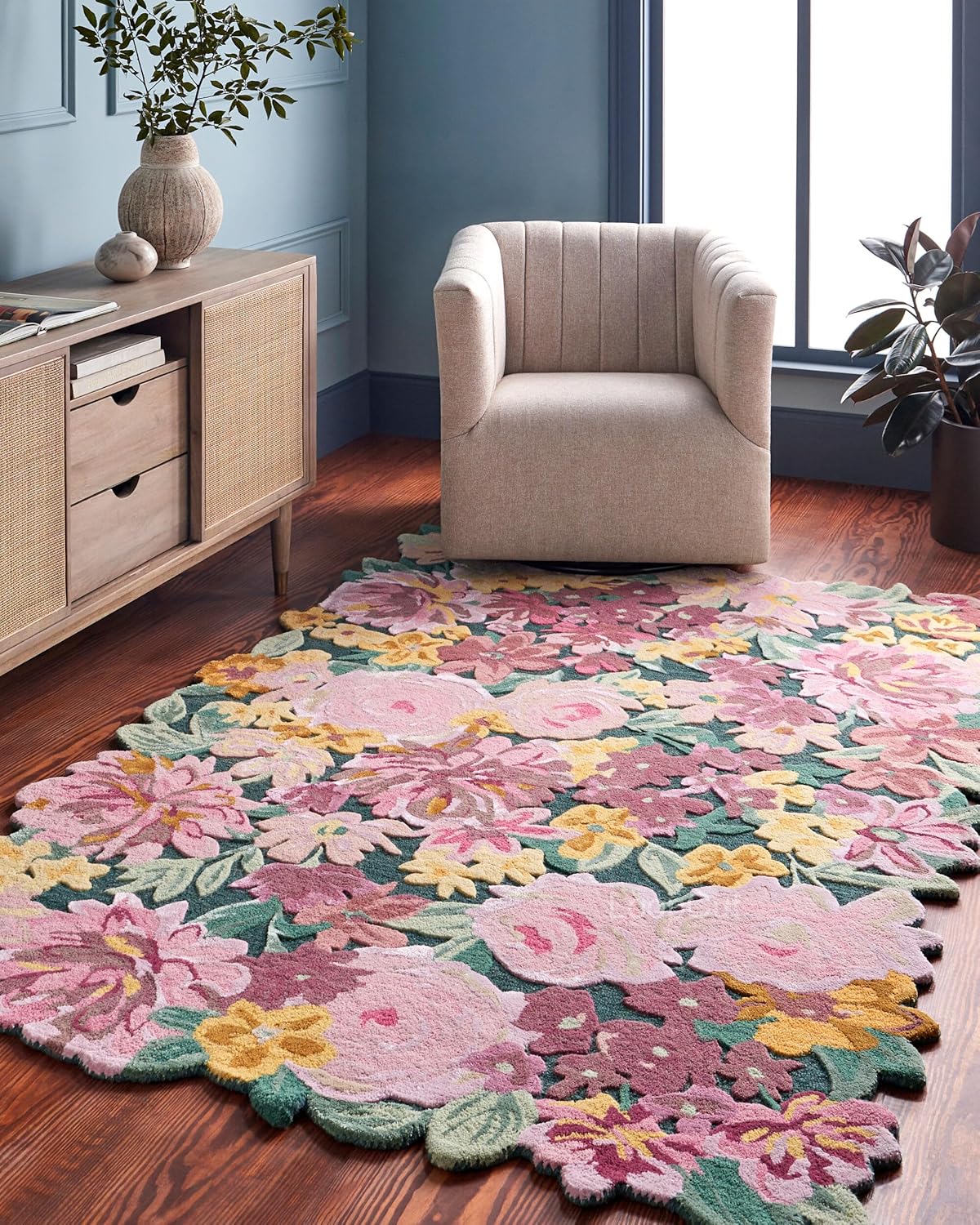 Irregular Floral Area Rug