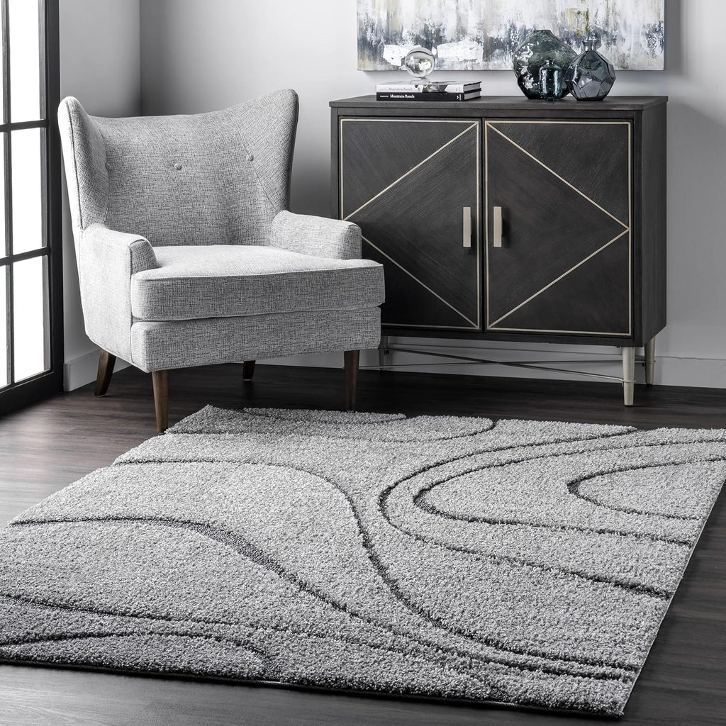 Modern Wave Pattern Grey Carpet & Rug