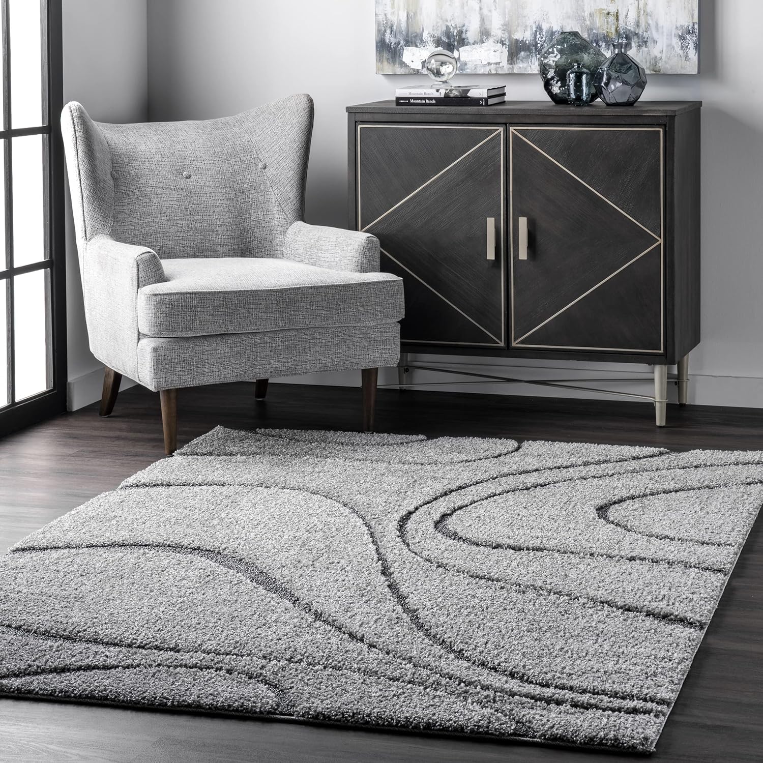 Modern Wave Pattern Grey Carpet & Rug