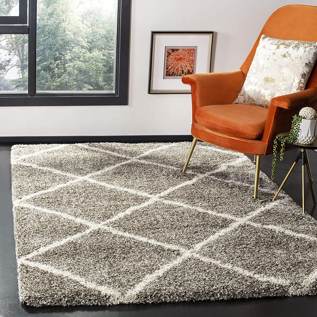 Luxury Diamond Shaggy Grey Carpet & Rug