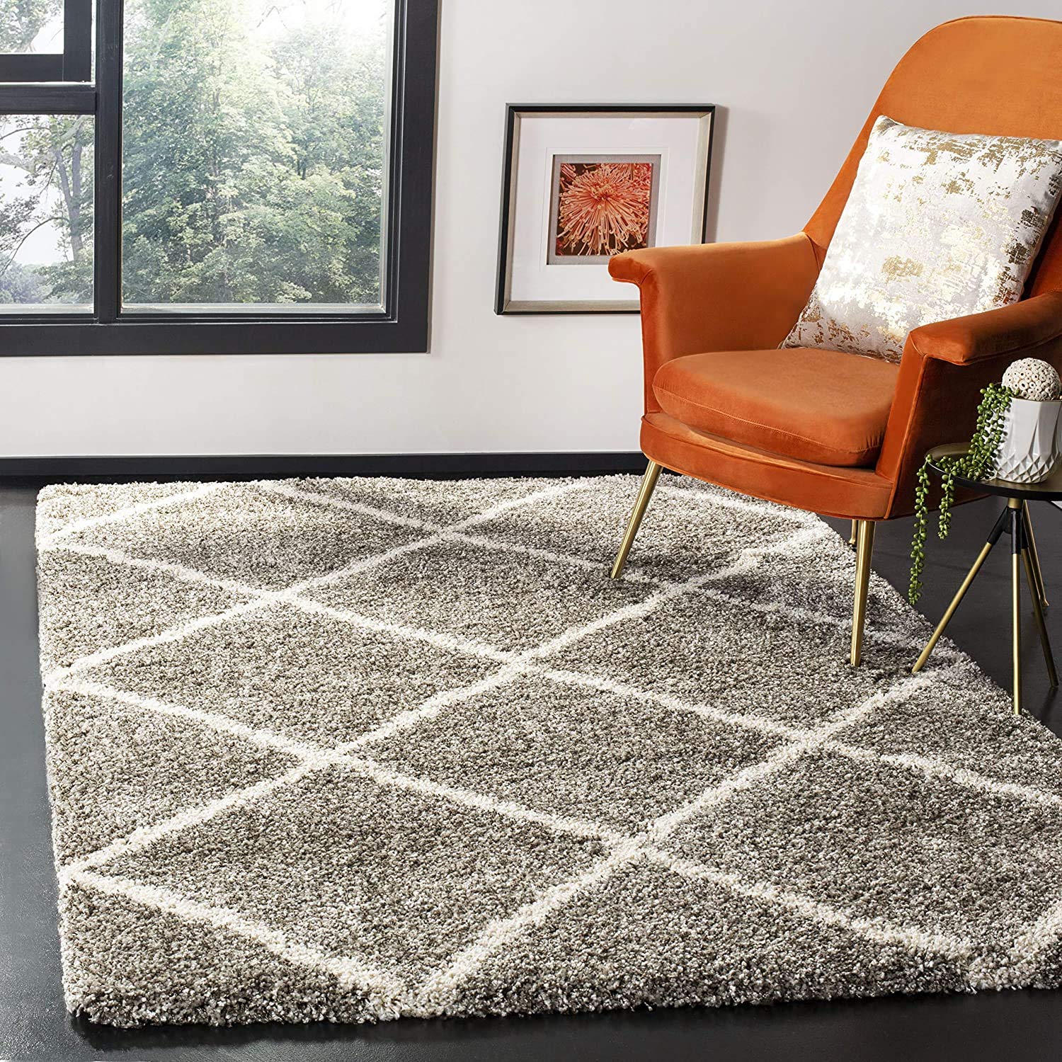 Luxury Diamond Shaggy Grey Carpet & Rug