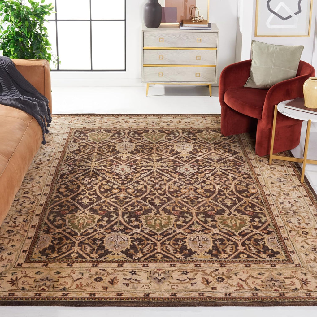 Brown Beige Floral Border Area Rug