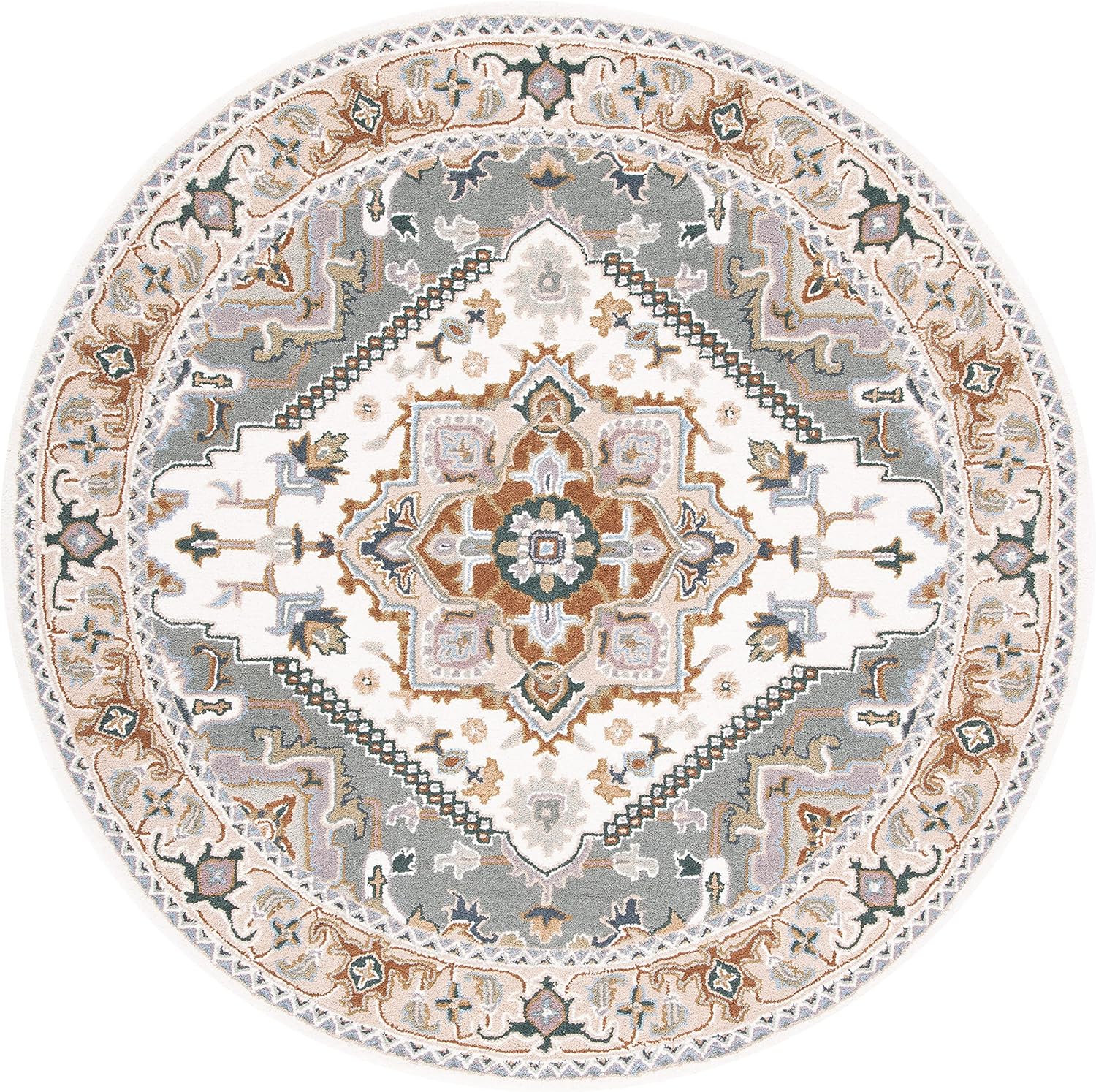 Export Quality Handmade Woollen Round Carpet – Timeless Floral Elegance