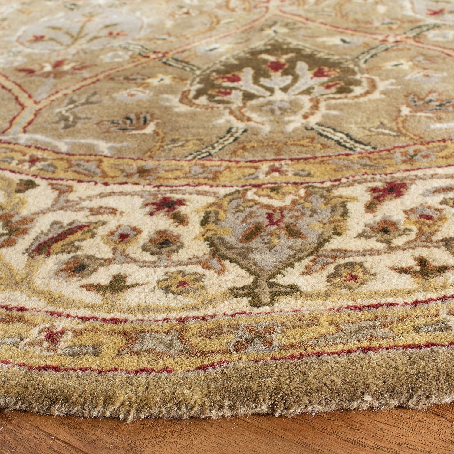 Export Quality Handmade Woollen Round Carpet – Timeless Floral Elegance