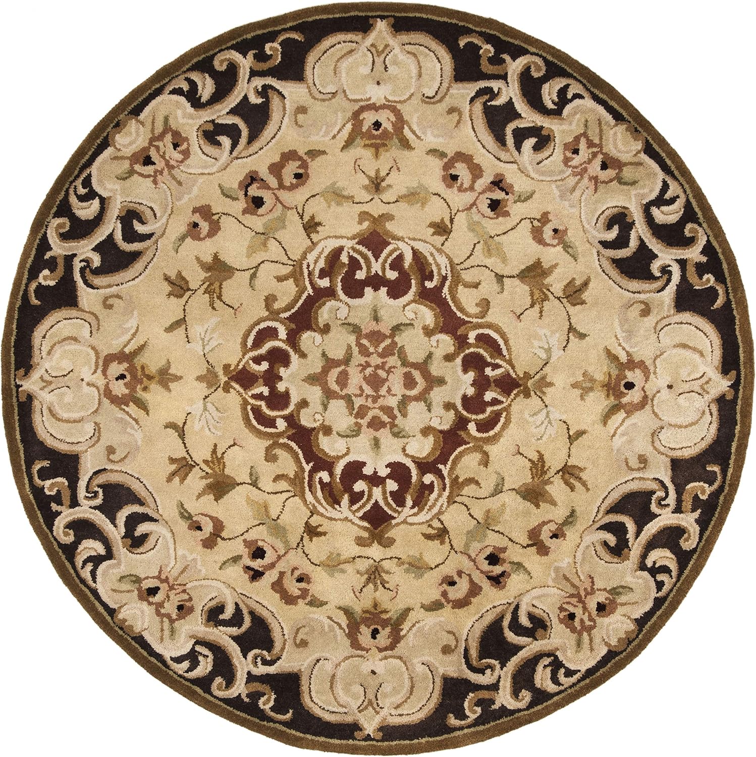 Export Quality Handmade Woollen Round Carpet – Timeless Floral Elegance