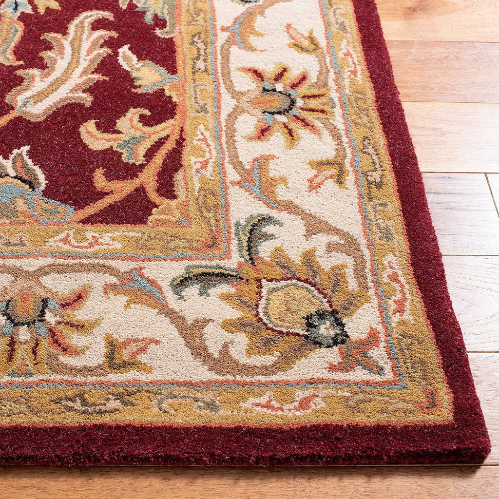 Burgundy Floral Tufted Wool Rug