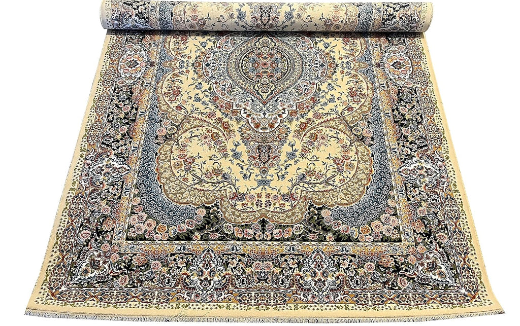 Elegant Irani Beige Carpet with Detailed Floral Pattern Work