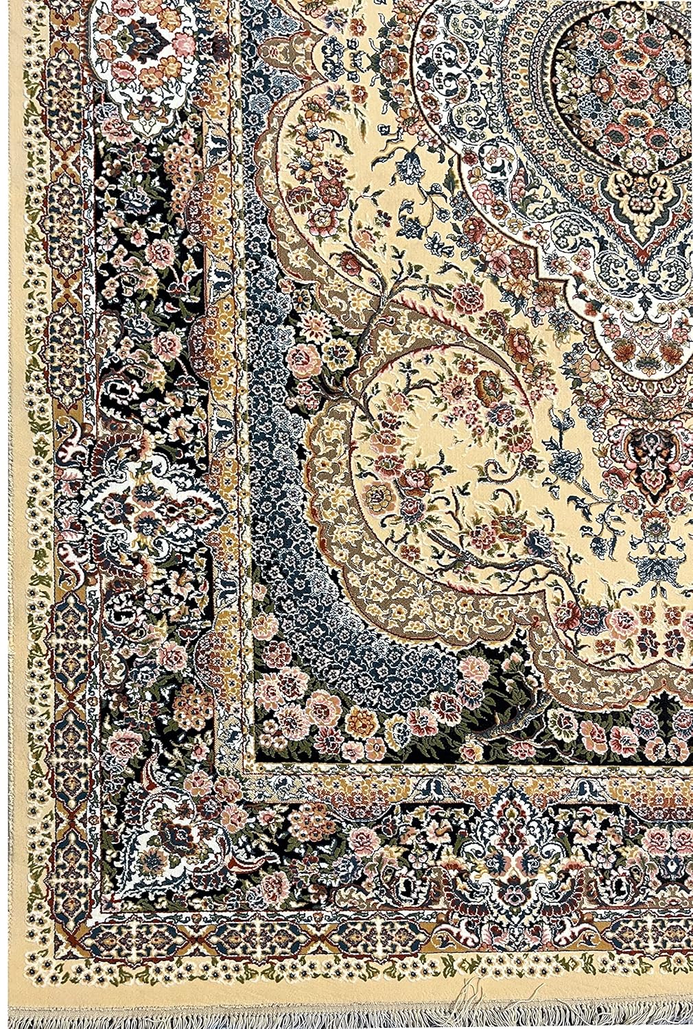 Elegant Irani Beige Carpet with Detailed Floral Pattern Work