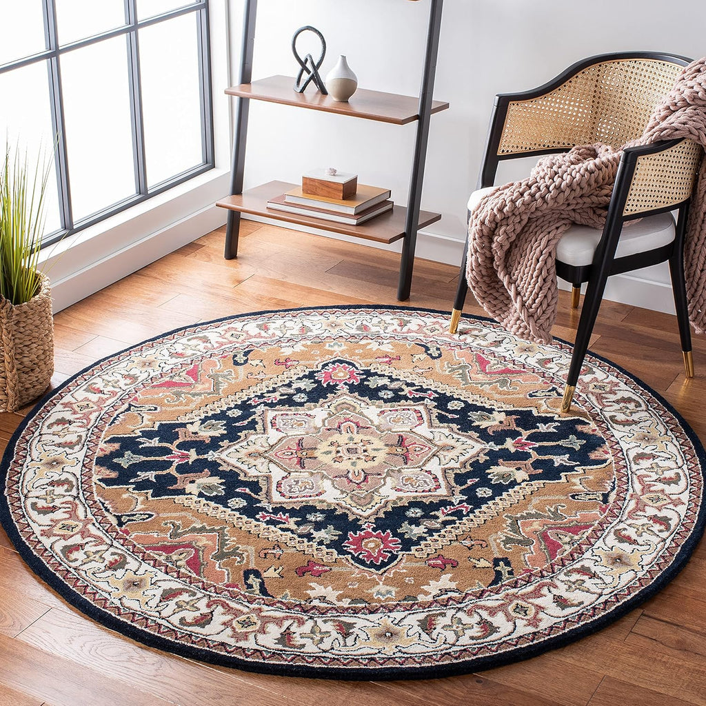 Export Quality Handmade Woollen Round Carpet – Timeless Floral Elegance
